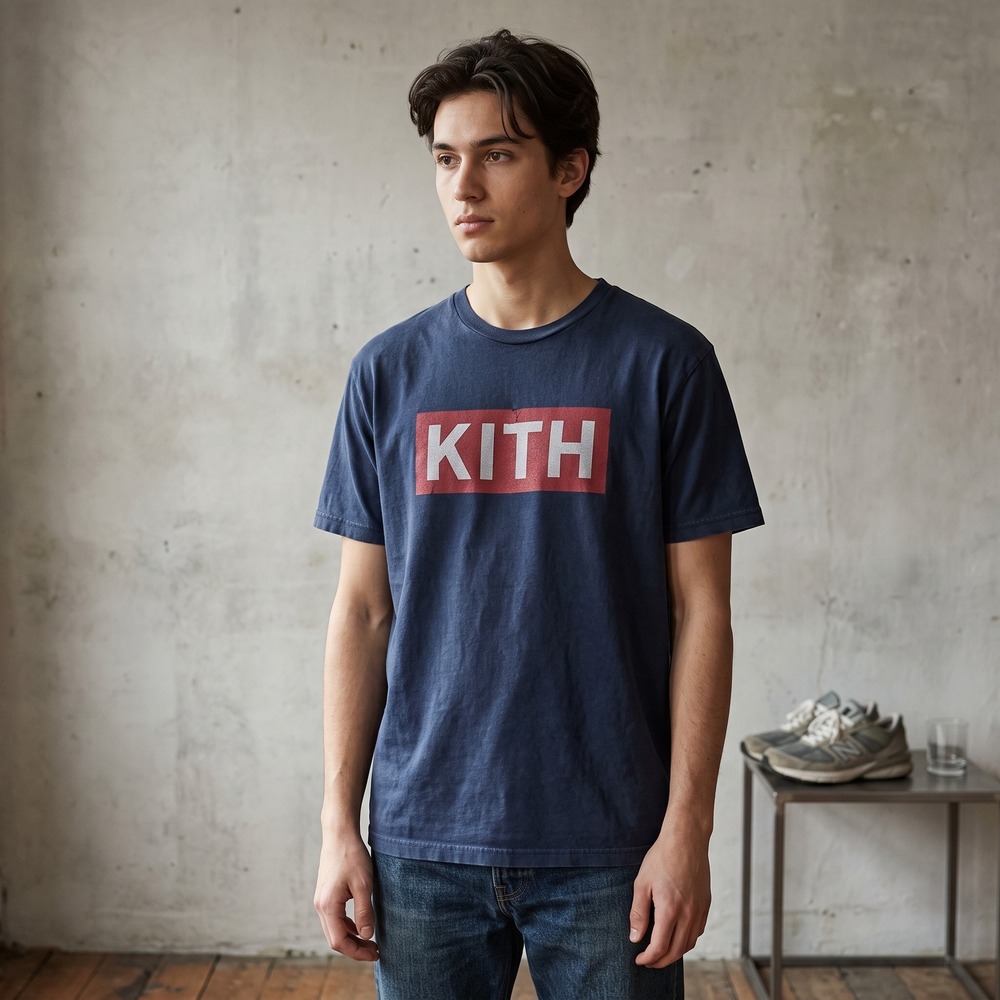 Kith Mens Box Logo Tee XL Navy Blue Short Sleeve Graphic Streetwear